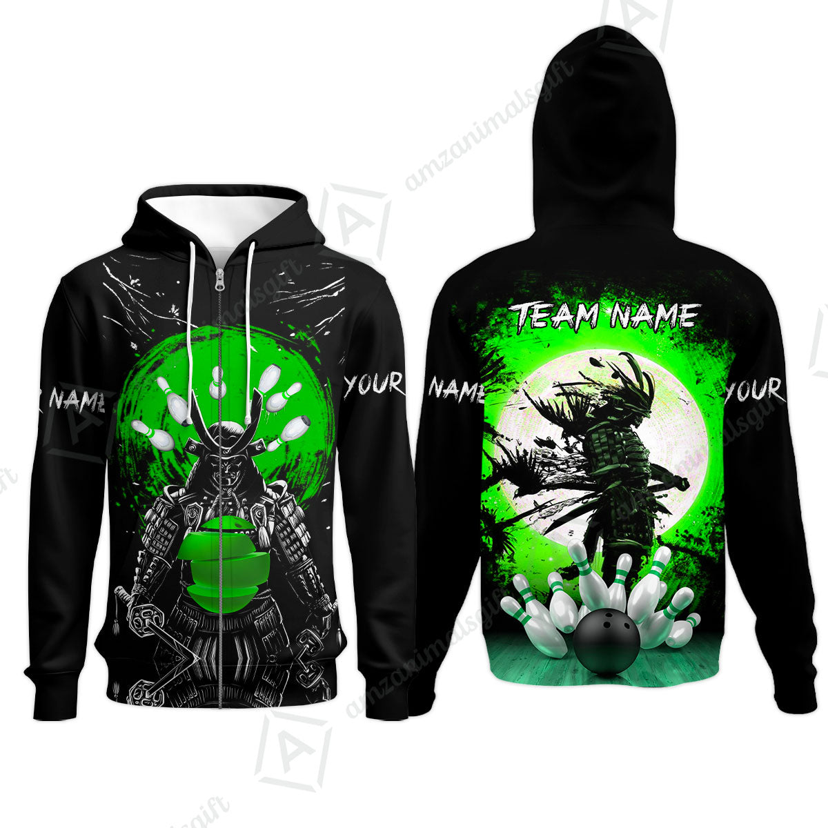 Custom Bowling Team Jerseys Polo Shirts, Bowling uniforms Ball And Pins Samurai Multicolor Options Personalized Name And Team Name