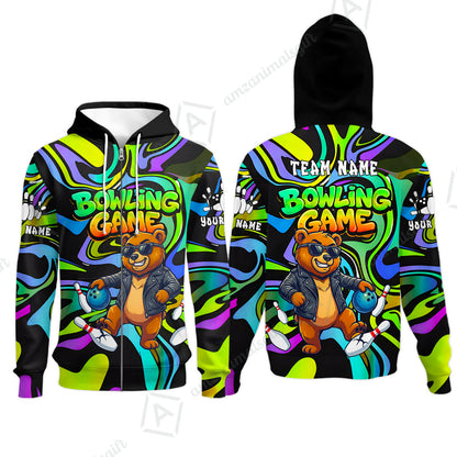 Custom Bowling Jersey Polo Shirt, Trippy Swirl Rocker Bear Graffiti Style, Custom Bowling Jersey Team Shirt For Players With Name & Team Name