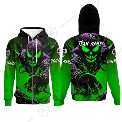 Custom Bowling Team Flat Neck Zip Jersey Shirt, Devil’s Strike Devil’s Strike Power Bowling Edition, Personalized Team Shirt with Custom Name