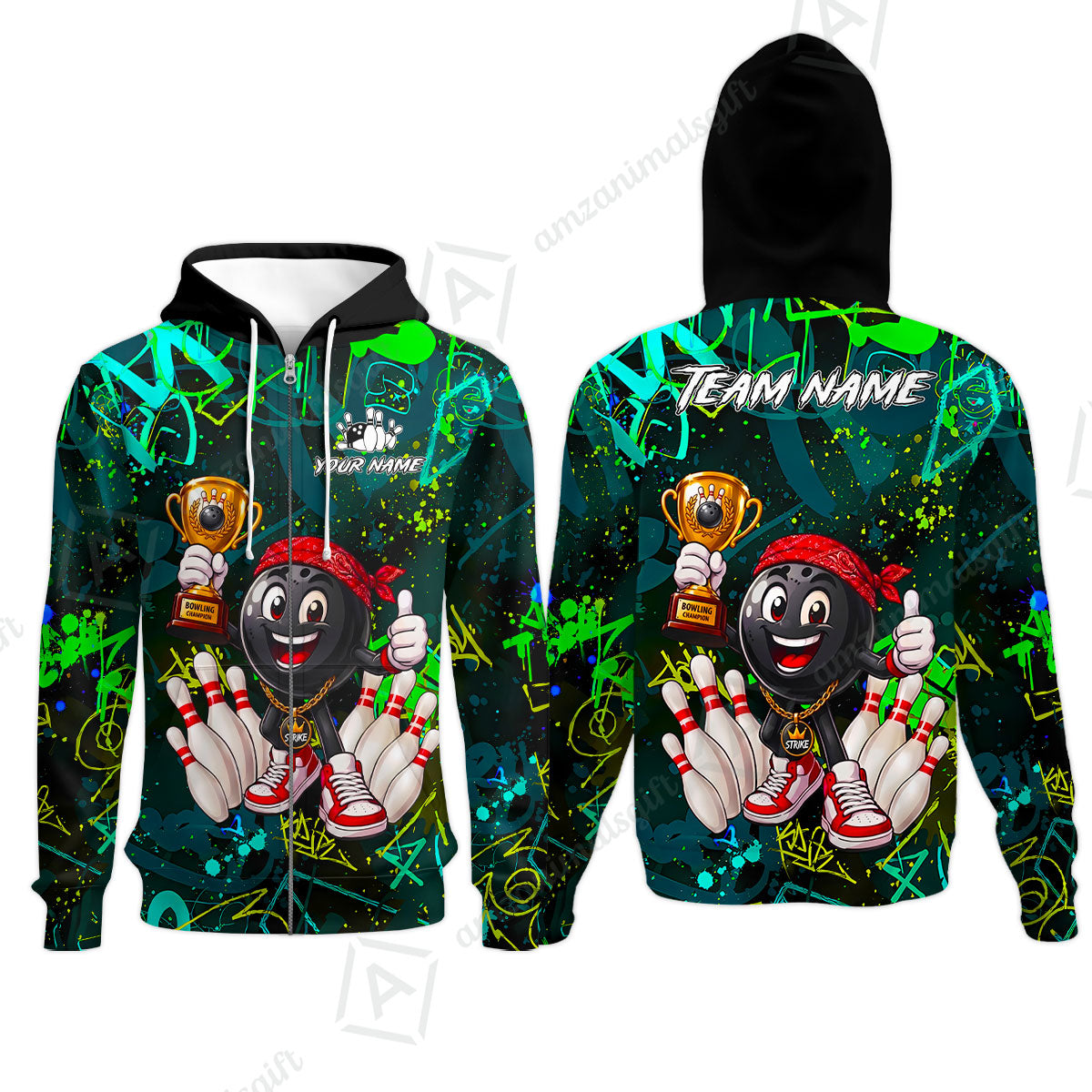 Custom Bowling Jersey Polo Shirt, Graffiti Champion, Custom Bowling Jersey Team Shirt For Players With Name & Team Name