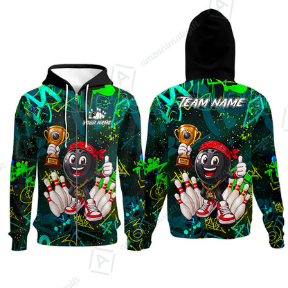 Custom Bowling Jersey Polo Shirt, Graffiti Champion, Custom Bowling Jersey Team Shirt For Players With Name & Team Name