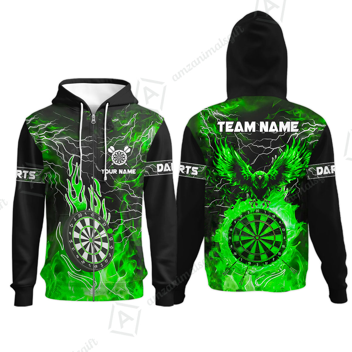 Custom Darts Team Jersey, Dartboard Fire Flame Custom Eagle Darts Jersey Polo Quarter-Zip Shirts, Custom Name And Team Name Darts Uniforms Jersey