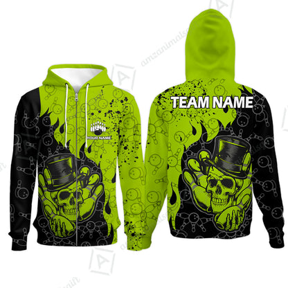 Custom Bowling Team Shirt – Skull Bowling Pattern Multicolor Personalized Jersey Bowling Uniform For League Players