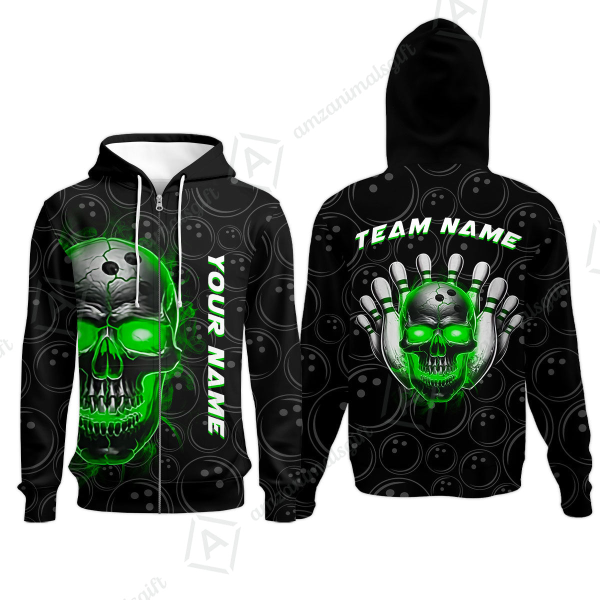 Customized Bowling Team Jersey Skull Flaming In Bowling Pattern Personalized Name Team Name Quarter-Zip Jerseys For Bowlers