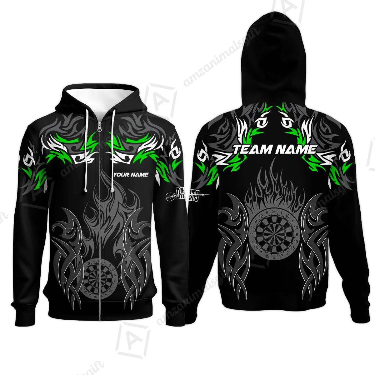 Customized Darts Zip Hoodie, Dartboard Fire Flame Darts Zip Hoodie Multicolor Team Style, Jersey for Darts Players