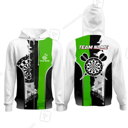 Custom Grunge Style Darts Team Jersey Polo Quarter-Zip Shirts, Custom Darts Team Jerseys Uniform, Personalized Name And Team Name