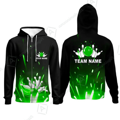 Custom Bowling Team Jerseys Polo Shirts, Bowling uniforms Flame Bowling Ball And Pins Short Sleeve Polo For Men Women Bowlers