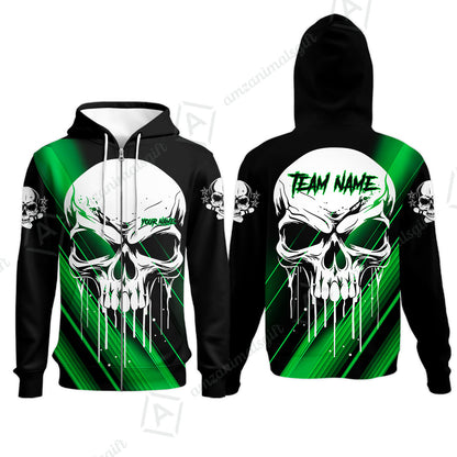 Customized Bowling Polo, Blue Skull Bowling Creepy Style Bowling jerseys Custom Name And Team Shirt