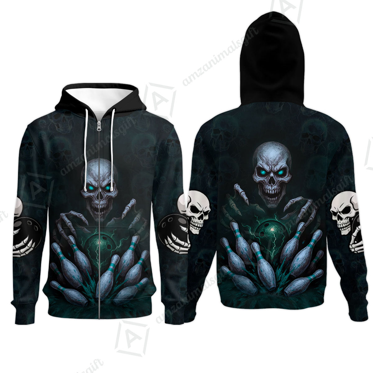 Custom Colorful Skull Bowling Team Jerseys Polo Shirts, Bowling uniforms, Multicolor Skull Bowling Personalized Name And Team Name