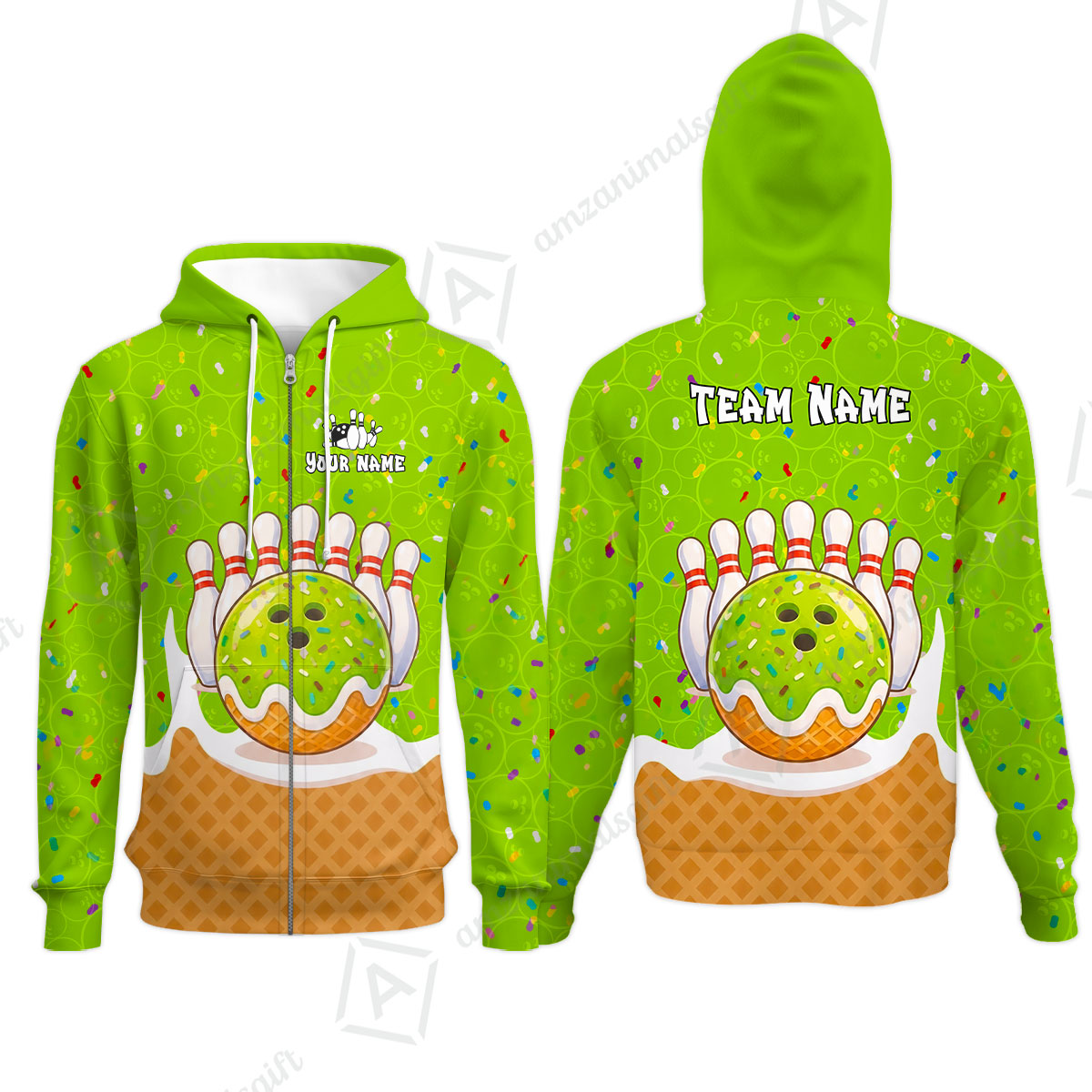 Custom Bowling Jersey Polo Shirt, Bowling Sprinkles Ice Cream Cone, Personalized Name & Team Name