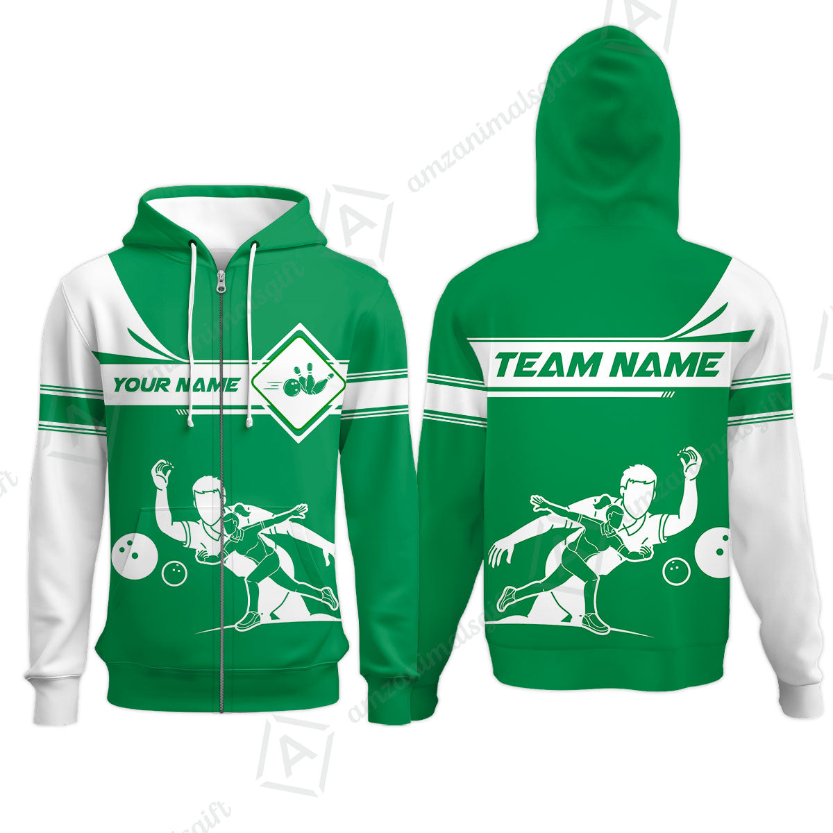 Customized Bowling Zip Hoodie, Men And Women Playing Bowling Ball Zip Hoodie Uniform Multicolor For Bowlers