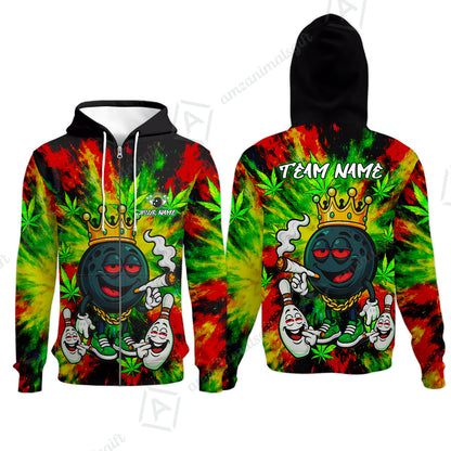 Custom Bowling Team Flat Neck Zip Jersey Shirt, King Smoke Tie-Dye Personalized Team Shirt, Custom Name and Team Name for Bowlers