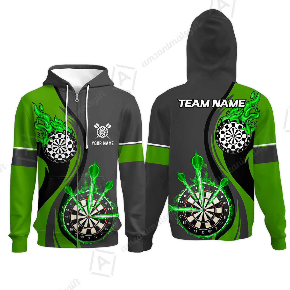 Custom Tailored Fire Flames Darts Team Jersey Polo Quarter-Zip Shirts, Customized Name Team Name Darts Team Jerseys Uniform