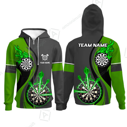 Custom Tailored Fire Flames Darts Team Jersey Polo Quarter-Zip Shirts, Customized Name Team Name Darts Team Jerseys Uniform