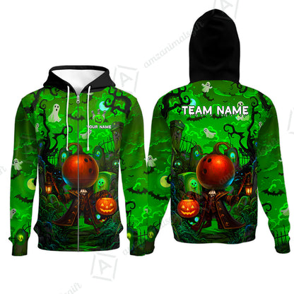 Custom Bowling Jersey Polo Shirt, Halloween Spooky Strike, Custom Bowling Jersey Team Shirt For Players With Name & Team Name