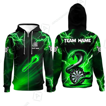 Customized Darts Zip Hoodie, Darts Thunder Lightning Cobra Snake Multicolor Zip Hoodie For Darts Player
