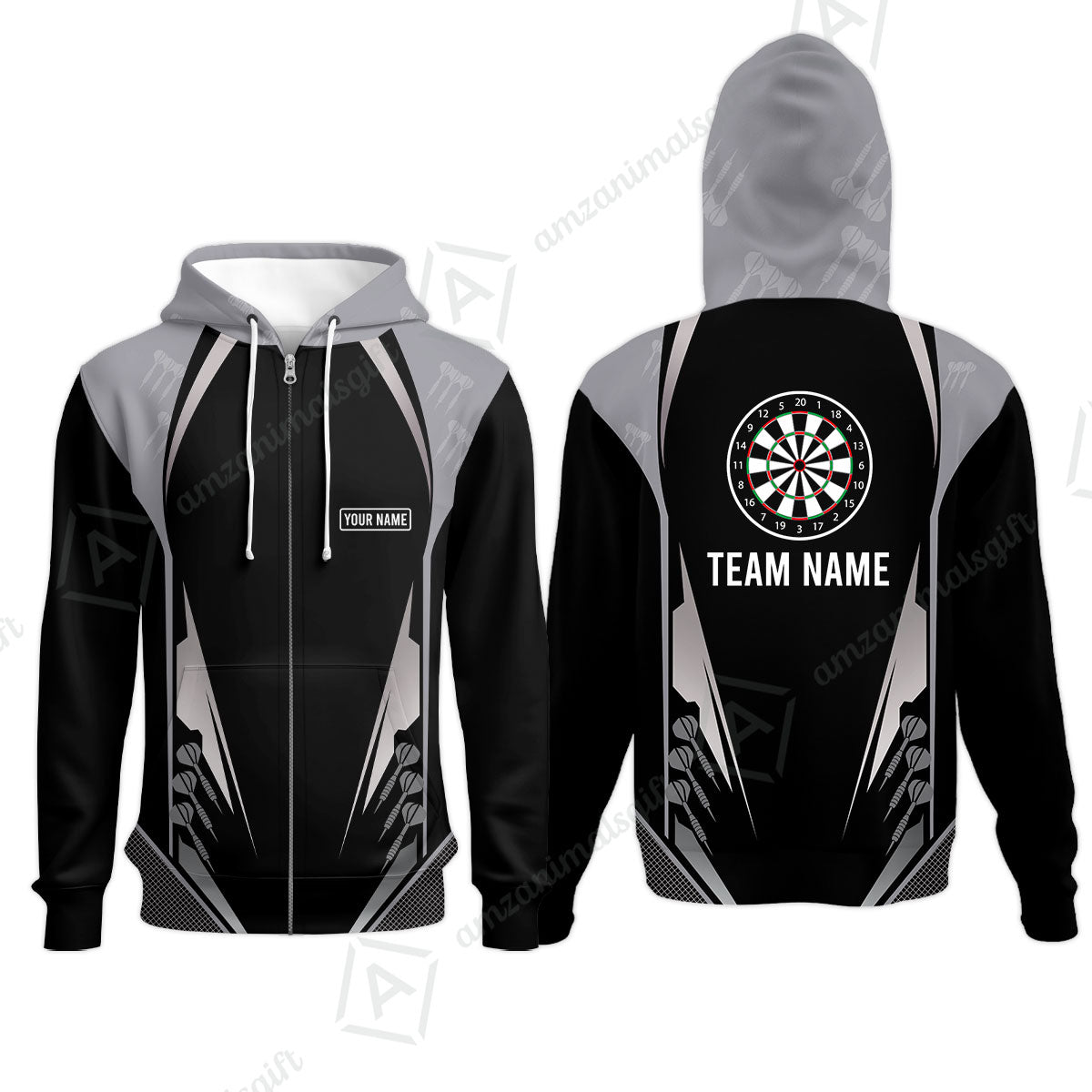 Customized Name & Text Darts Zip Hoodie, Personalized Darts Team Zip Hoodie For Summer - Gift For Darts Lovers, Darts Players Uniforms