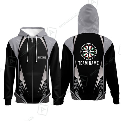 Customized Name & Text Darts Zip Hoodie, Personalized Darts Team Zip Hoodie For Summer - Gift For Darts Lovers, Darts Players Uniforms