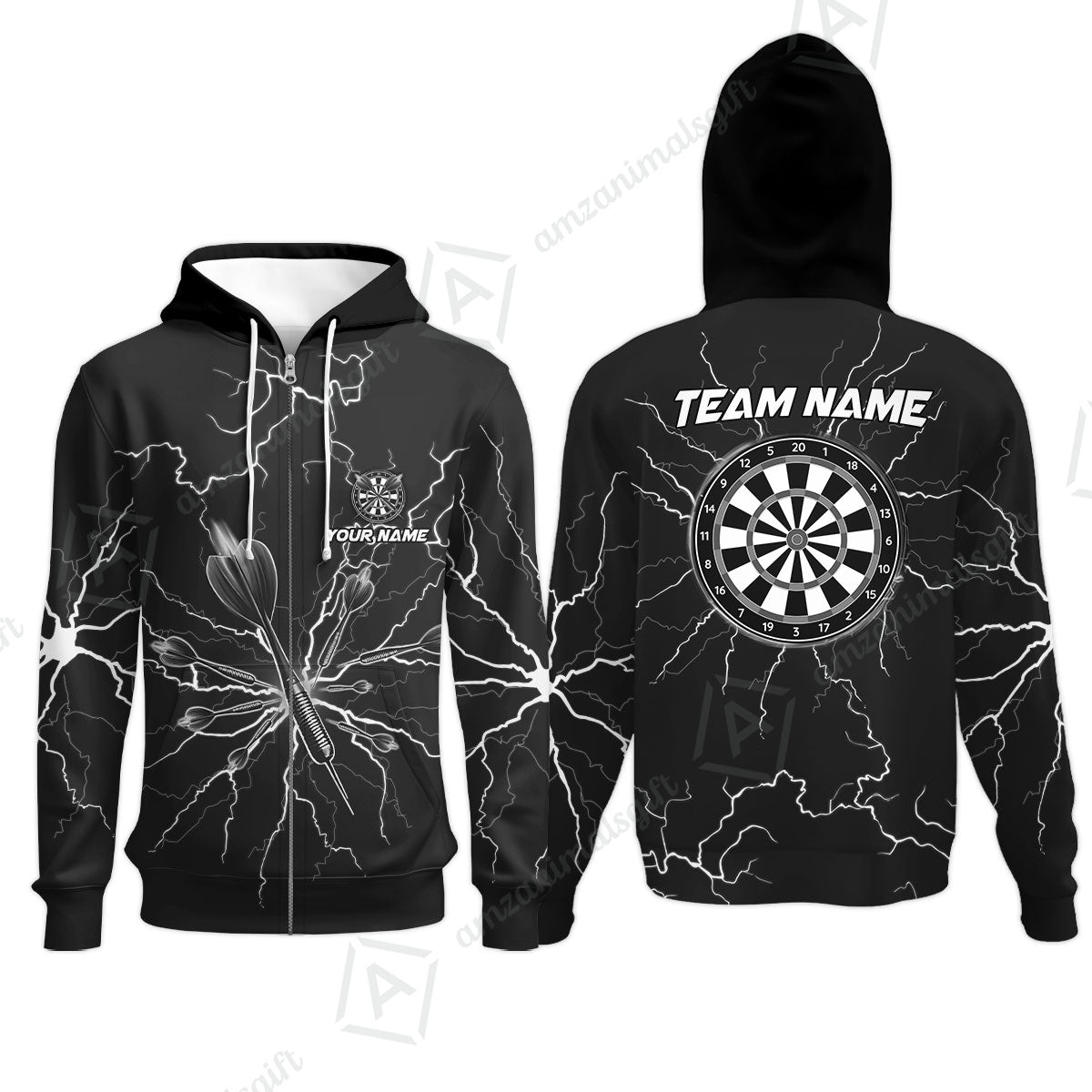 Custom Thunder Lightning Darts Quarter Men Polo Team Shirts,  Custom Darts Team Jerseys Uniform, Personalized Name And Team Name