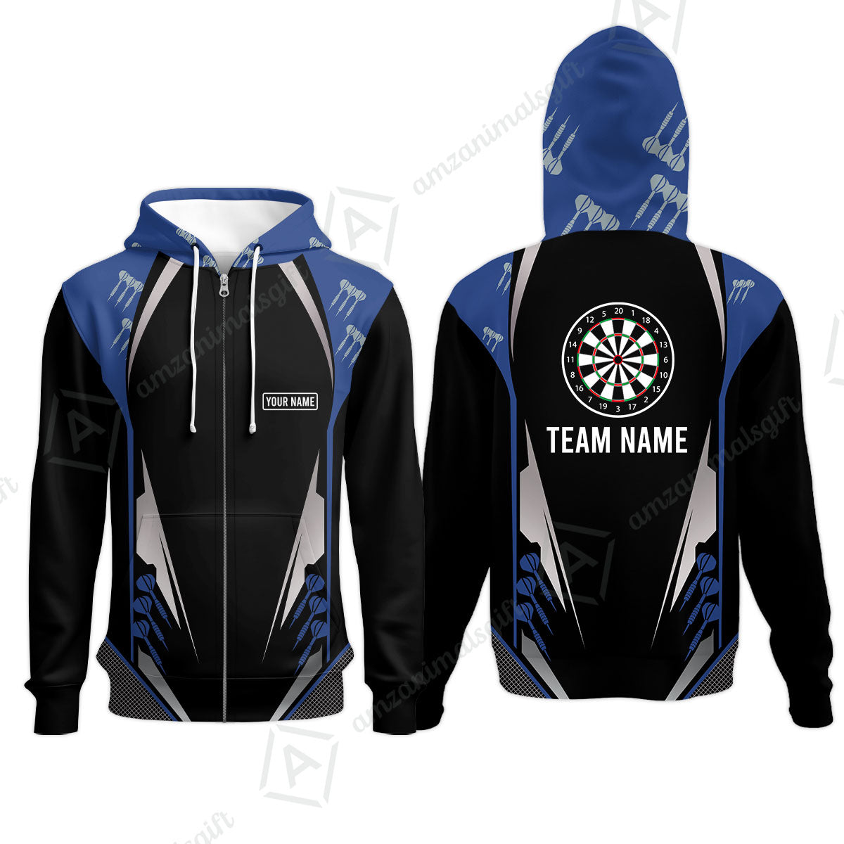 Customized Name & Text Darts Zip Hoodie, Personalized Darts Team Zip Hoodie For Summer - Gift For Darts Lovers, Darts Players Uniforms
