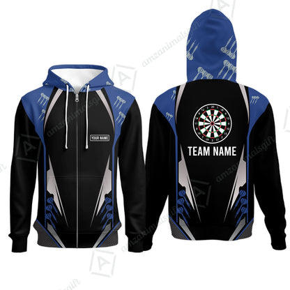 Customized Name & Text Darts Zip Hoodie, Personalized Darts Team Zip Hoodie For Summer - Gift For Darts Lovers, Darts Players Uniforms