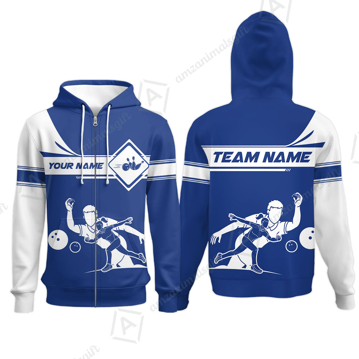 Customized Bowling Zip Hoodie, Men And Women Playing Bowling Ball Zip Hoodie Uniform Multicolor For Bowlers
