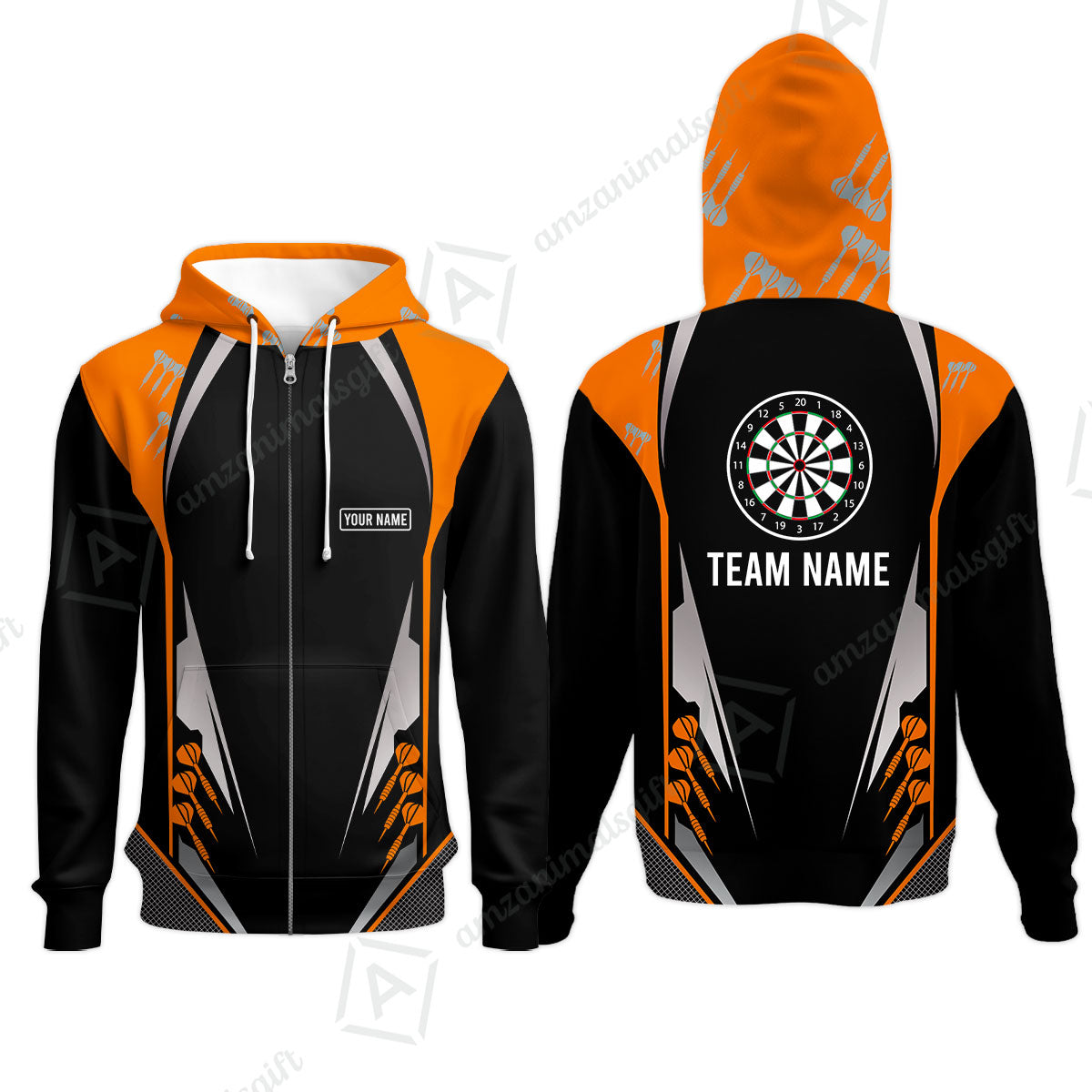 Customized Name & Text Darts Zip Hoodie, Personalized Darts Team Zip Hoodie For Summer - Gift For Darts Lovers, Darts Players Uniforms