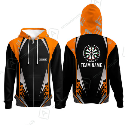 Customized Name & Text Darts Zip Hoodie, Personalized Darts Team Zip Hoodie For Summer - Gift For Darts Lovers, Darts Players Uniforms