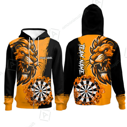 Custom Turquoise Funny Darts Team Unisex Polo Shirts, Darts uniforms Flame Lion Pattern Personalized Name And Team Name