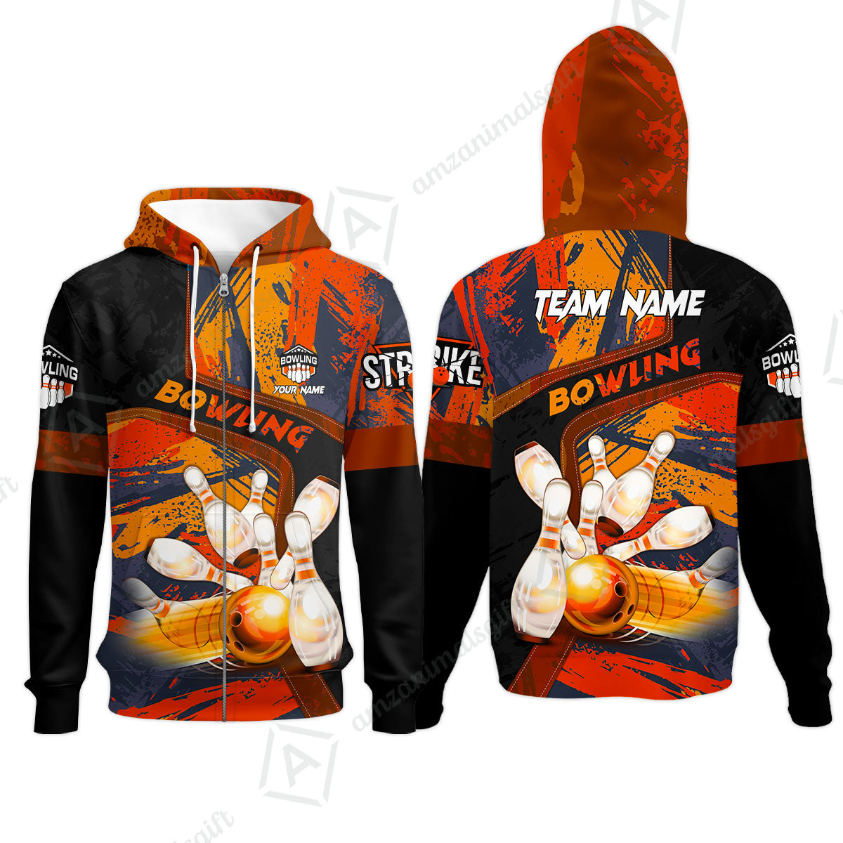 Custom Bowling Team Quater-Zip Polo Shirts, Bowling Uniforms Jerseys Brush Patterns, Multi Colors Personalized Name And Team Name