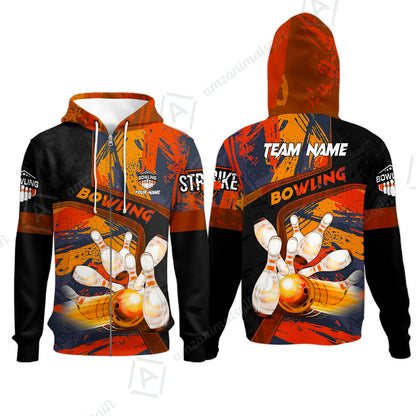 Custom Bowling Team Quater-Zip Polo Shirts, Bowling Uniforms Jerseys Brush Patterns, Multi Colors Personalized Name And Team Name