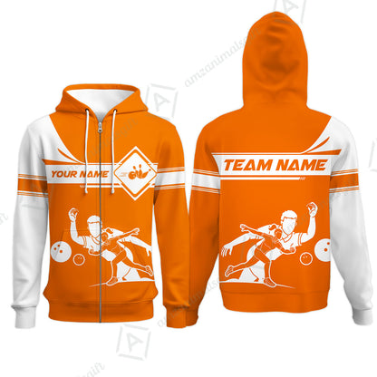 Customized Bowling Zip Hoodie, Men And Women Playing Bowling Ball Zip Hoodie Uniform Multicolor For Bowlers