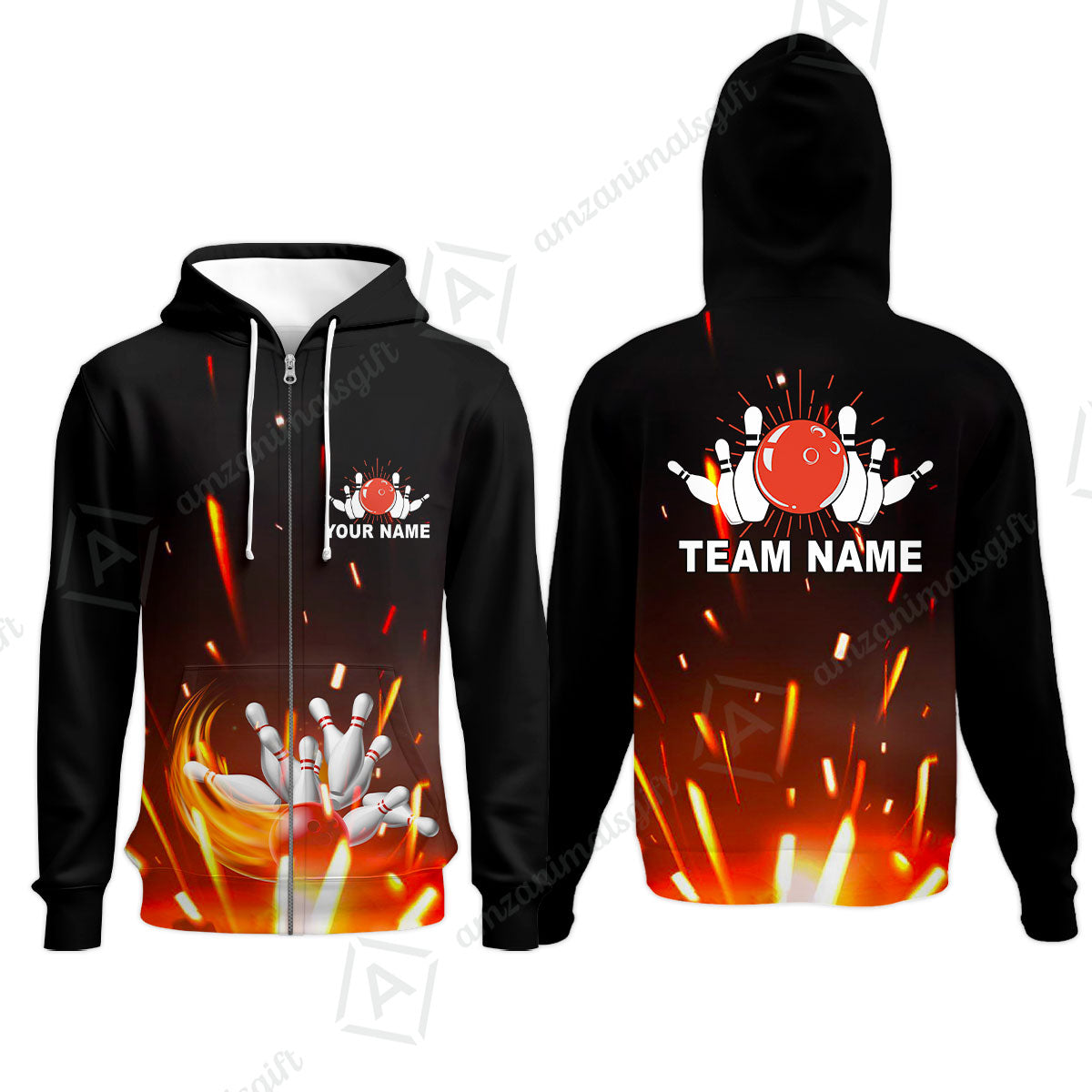 Custom Bowling Team Jerseys Polo Shirts, Bowling uniforms Flame Bowling Ball And Pins Short Sleeve Polo For Men Women Bowlers