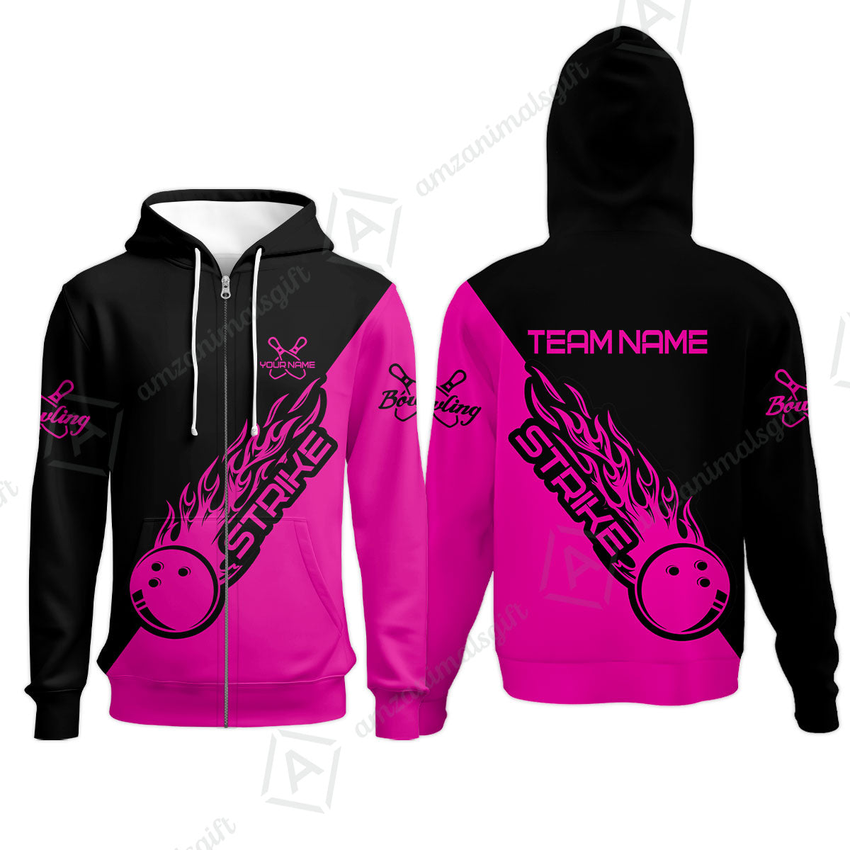 Customized Bowling Team Shirt, Bowling Strike Black And Pink Uniform Shirt, Perfect outfit For Bowlers, Bowling Team