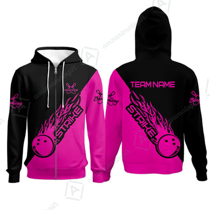 Customized Bowling Team Shirt, Bowling Strike Black And Pink Uniform Shirt, Perfect outfit For Bowlers, Bowling Team