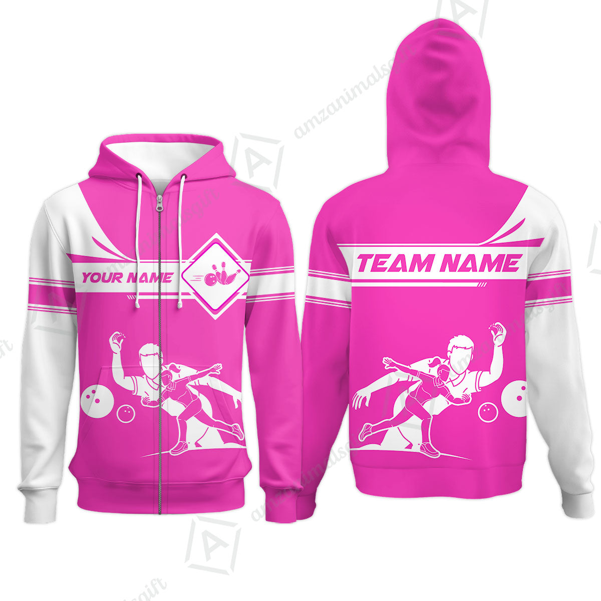 Customized Bowling Zip Hoodie, Men And Women Playing Bowling Ball Zip Hoodie Uniform Multicolor For Bowlers