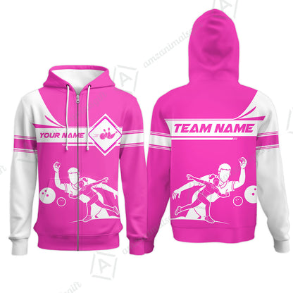 Customized Bowling Zip Hoodie, Men And Women Playing Bowling Ball Zip Hoodie Uniform Multicolor For Bowlers