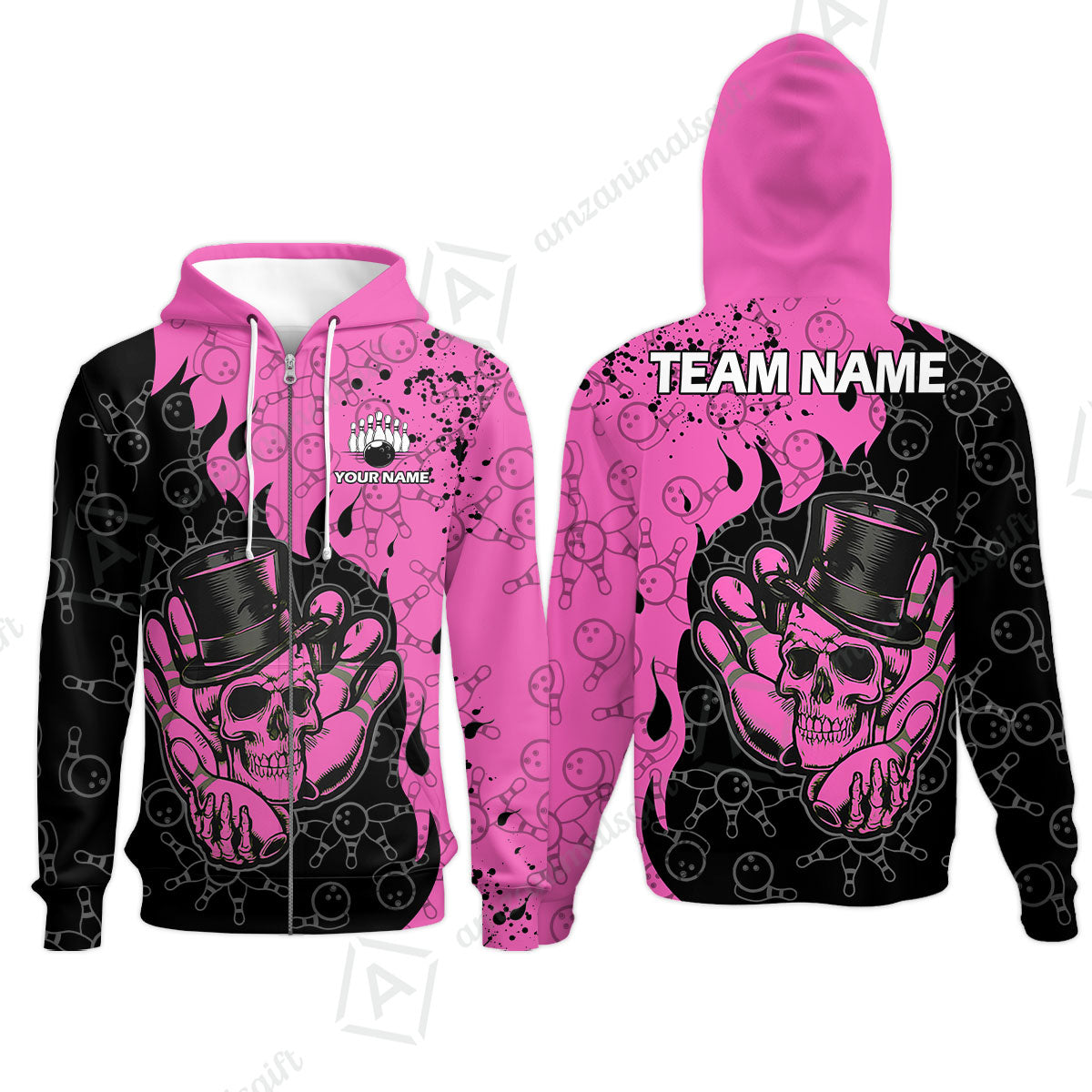 Custom Bowling Team Shirt – Skull Bowling Pattern Multicolor Personalized Jersey Bowling Uniform For League Players