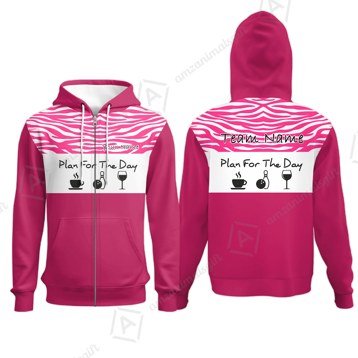 Custom Bowling Jersey Polo Shirt, Pink Zebra Pattern Bowling, Custom Bowling Jersey Team Shirt For Players With Name & Team Name