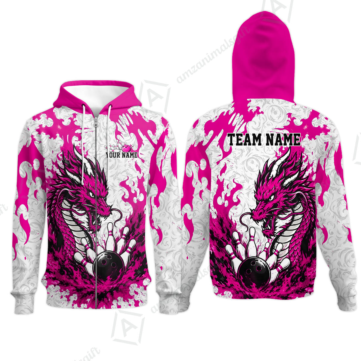 Custom Bowling Jersey Polo Shirt, Fierce Crimson Fire Dragon Strike, Custom Bowling Jersey Team Shirt For Players With Name and Team Name