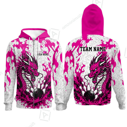 Custom Bowling Jersey Polo Shirt, Fierce Crimson Fire Dragon Strike, Custom Bowling Jersey Team Shirt For Players With Name and Team Name