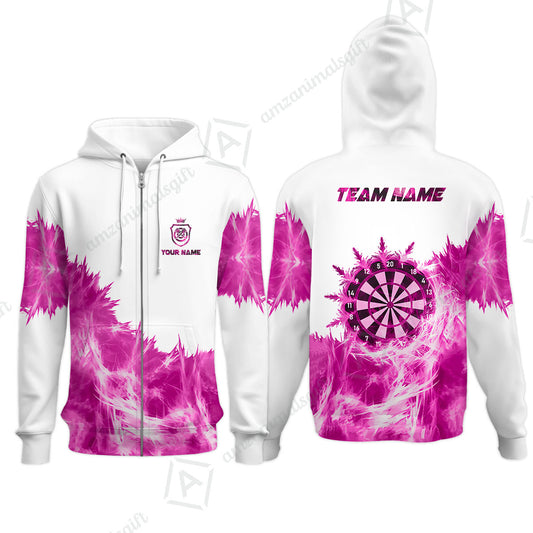 Customized Darts Zip Hoodie, Darts Icy Light White And Multi Color Team Zip Hoodie Jersey For Darts Player