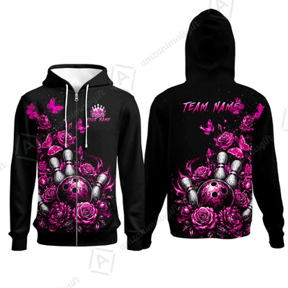 Custom Bowling Jersey Polo Shirt, Gothic Rose Bowling, Custom Bowling Jersey Team Shirt For Players With Name & Team Name