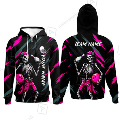 Customized Bowling Shirt, Bad Boy Skeleton Bowler, Personalized Polo Shirt For Players With Name & Team Name