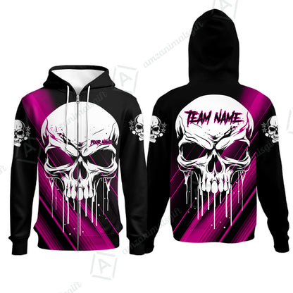 Customized Bowling Polo, Blue Skull Bowling Creepy Style Bowling jerseys Custom Name And Team Shirt