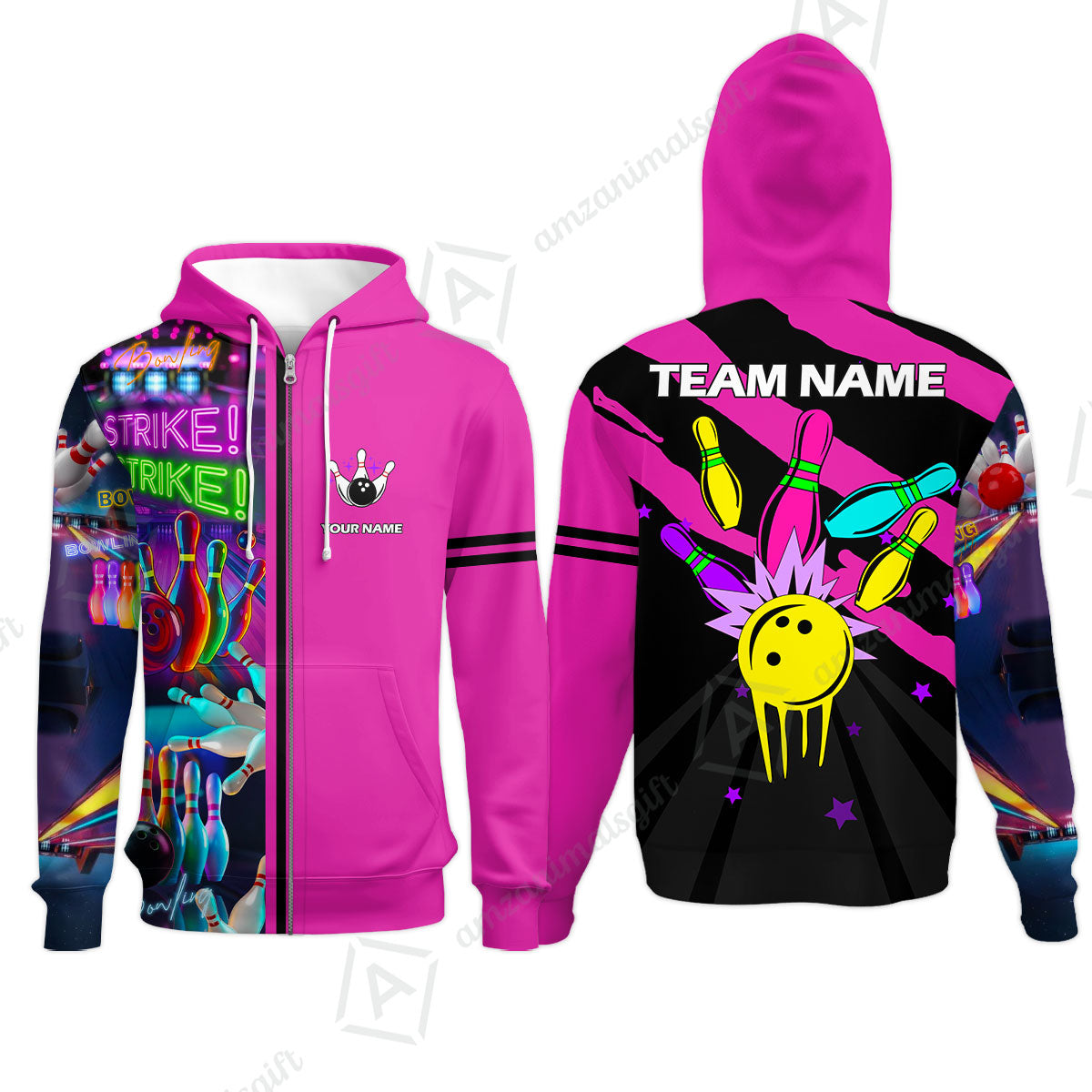 Custom Bowling Team Jersey Neon Bowling Strike Polo Shirts, Bowling Team Uniforms, Personalized Name And Team Name