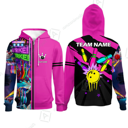 Custom Bowling Team Jersey Neon Bowling Strike Polo Shirts, Bowling Team Uniforms, Personalized Name And Team Name