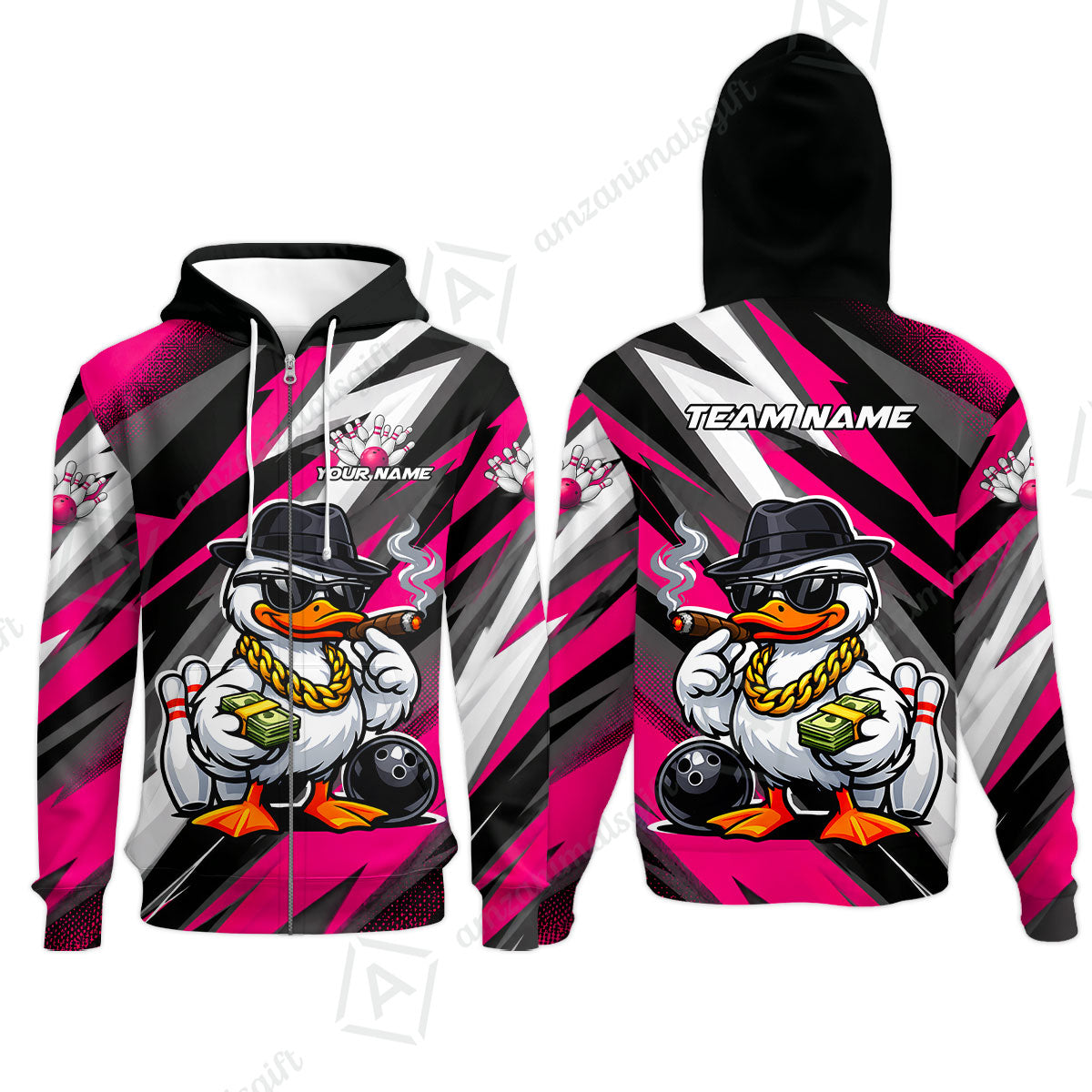 Custom Bowling Jersey Polo Shirt, Boss Hustle Duck Gangster Style, Custom Bowling Jersey Team Shirt For Players With Name and Team Name