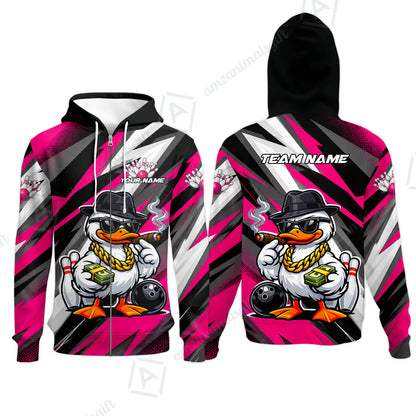 Custom Bowling Jersey Polo Shirt, Boss Hustle Duck Gangster Style, Custom Bowling Jersey Team Shirt For Players With Name and Team Name