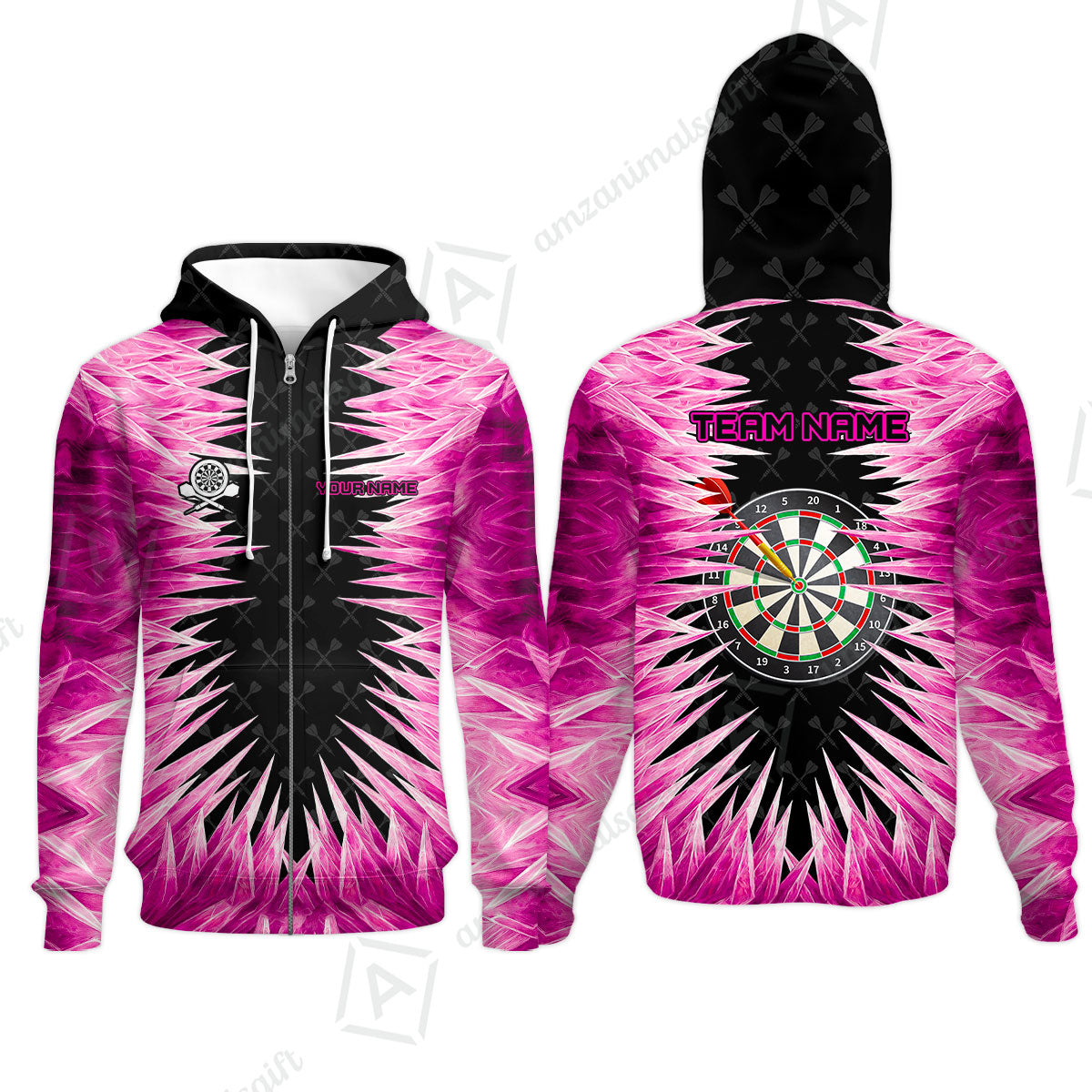 Customized Darts Zip Hoodie, Darts Dartboard Ice And Fire Multicolor Zip Hoodie Jersey For Darts Players